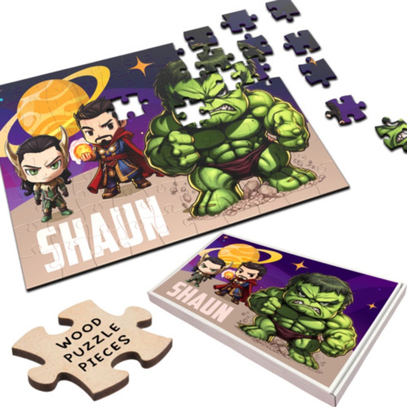 Superhero Cartoon Gift For Kids Children Personalised Wooden Jigsaw Puzzle – The Card Zoo