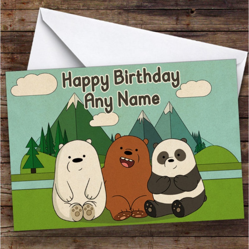 We Bare Bears Landscape Children’s Kids Personalised Birthday Card – The Card Zoo