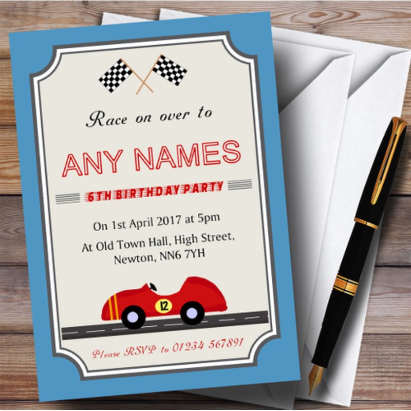 Blue Border Racing Car Children’s Birthday Party Invitations – The Card Zoo