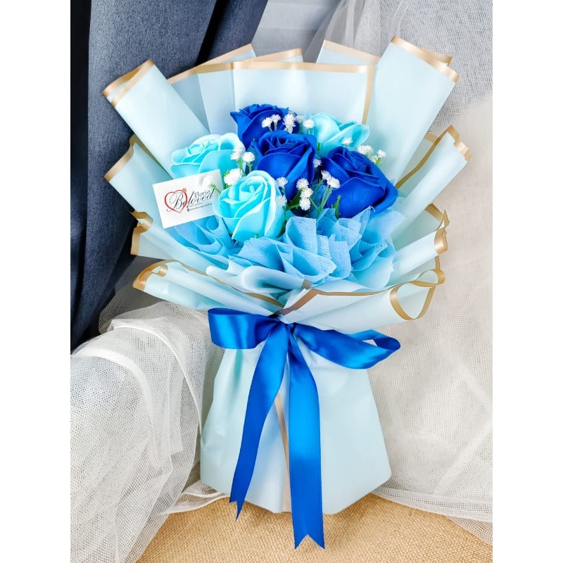 Blue Soap Rose Bouquet (Artificial Flower) | (Klang Valley Delivery Only)