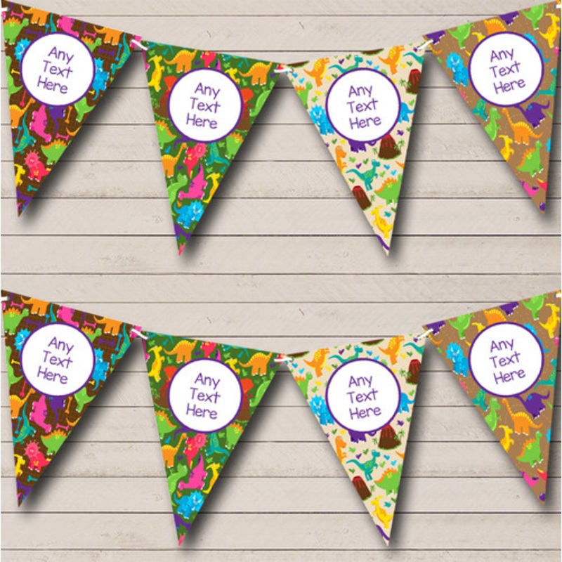 Dinosaur Colourful Brown Personalised Children’s Birthday Party Bunting – The Card Zoo