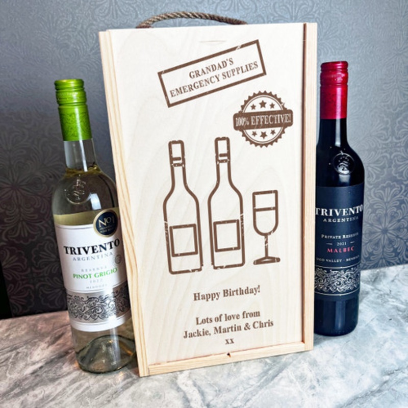 Emergency Supply Wine Grandad Birthday Personalised Two Bottle Wine Gift Box – The Card Zoo