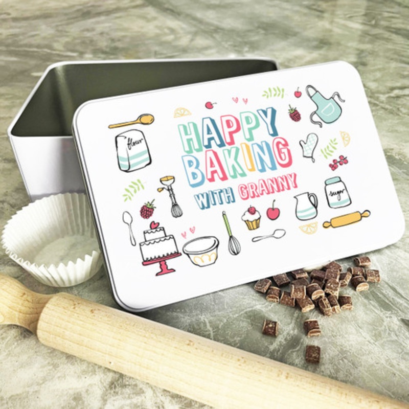 Personalised Happy Baking With Granny Baker Icons Biscuit Baking Sweets Cake Tin – The Card Zoo