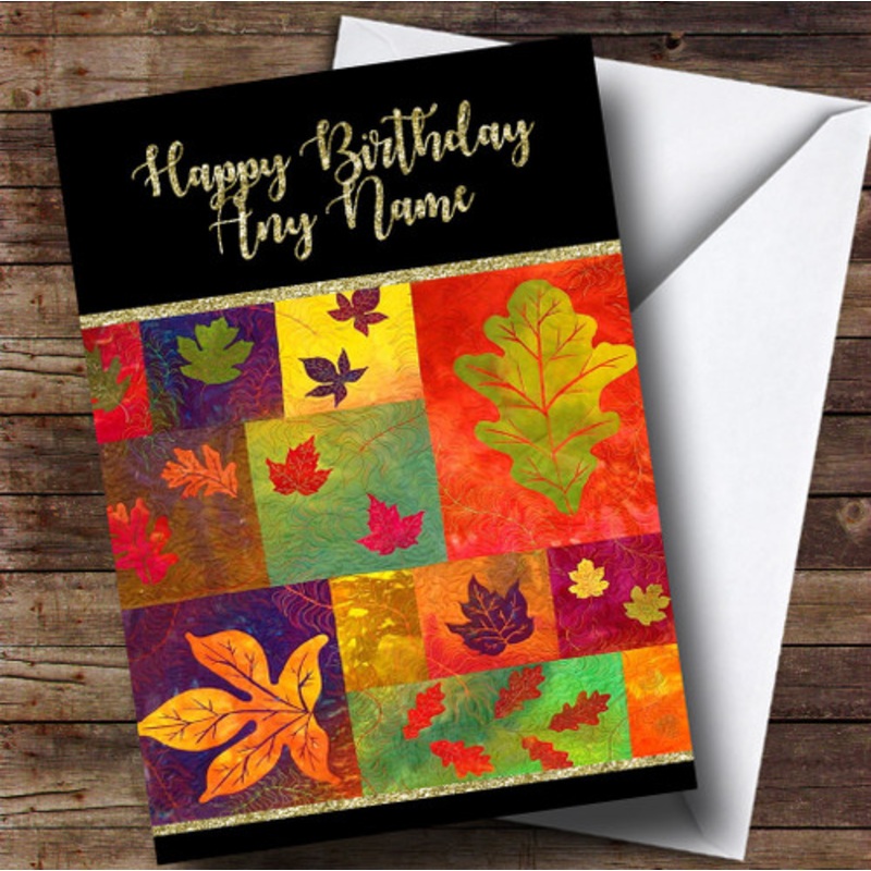 Quilted Fall Leaves Golden Personalised Birthday Card – The Card Zoo