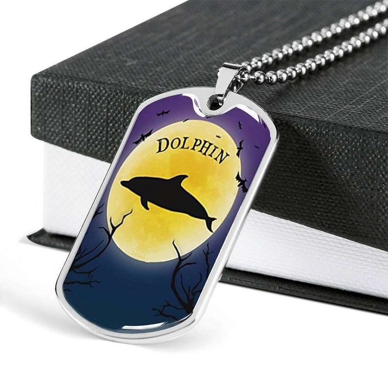 Custom Halloween Dolphins Dog Tag Military Chain Necklace For Men Dog Tag