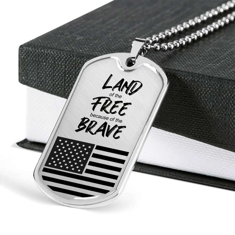 Custom Land Of The Free Dog Tag Military Chain Necklace Gift For Men Dog Tag