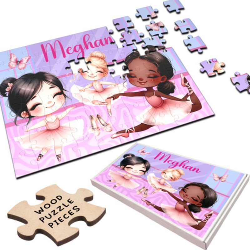 Cute Little Ballerina Dancer Gift Girls Custom Personalised Wooden Jigsaw Puzzle – The Card Zoo