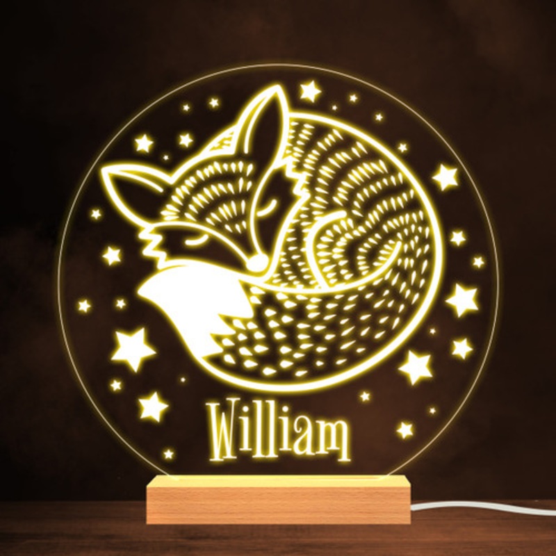Cute Sleeping Fox and Stars Warm White Lamp Personalised Gift Night Light – The Card Zoo