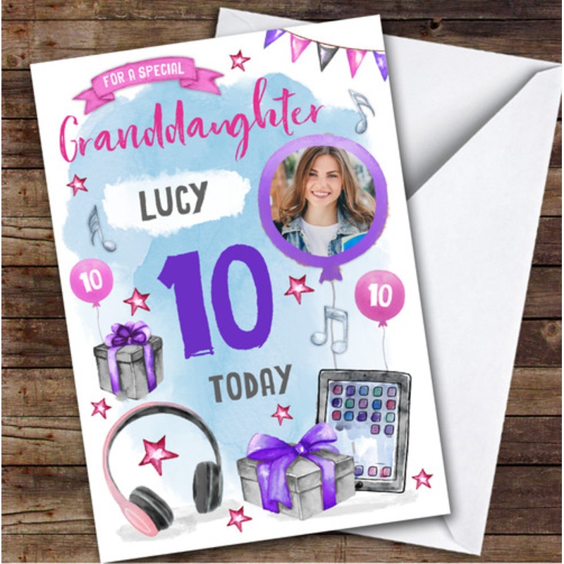 Girl’s Music Headphones Photo Granddaughter 10th Birthday Personalised Card – The Card Zoo