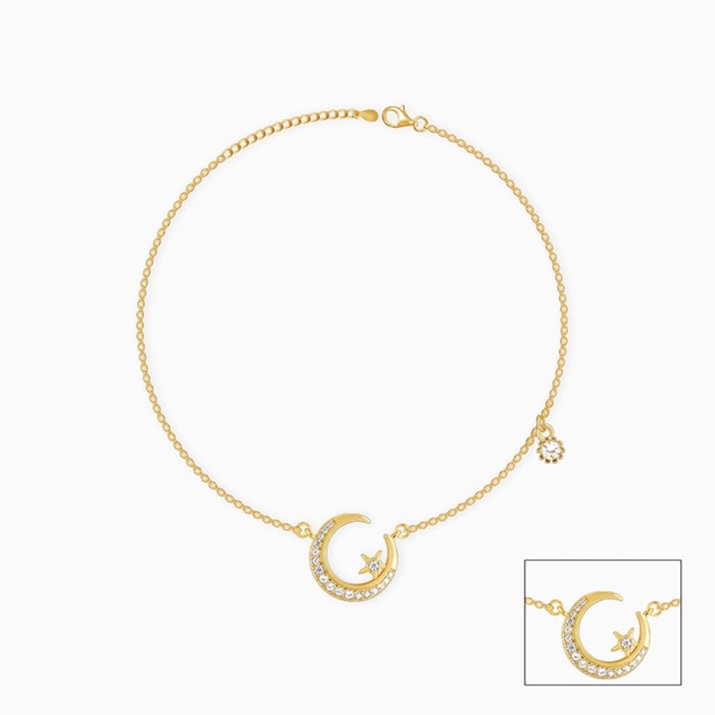 Golden Moon and Star Anklet|Pair|Single