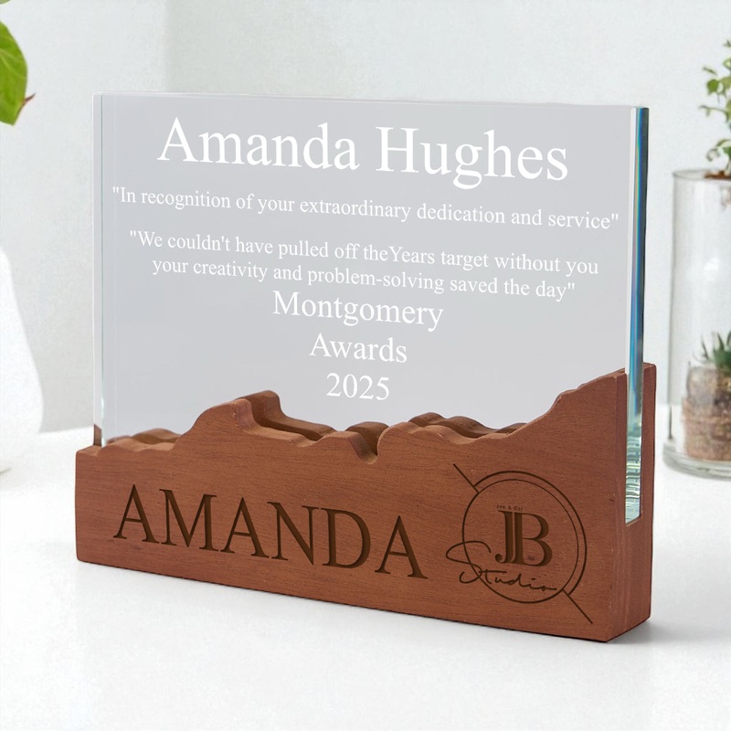 Wood and Glass  Personalised Engraved Award Trophy Perfect for Sports, Employees, School Ceremonies & Appreciation