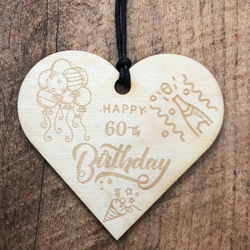 60th Birthday Wooden Hanging Heart Wedding Plaque Gift