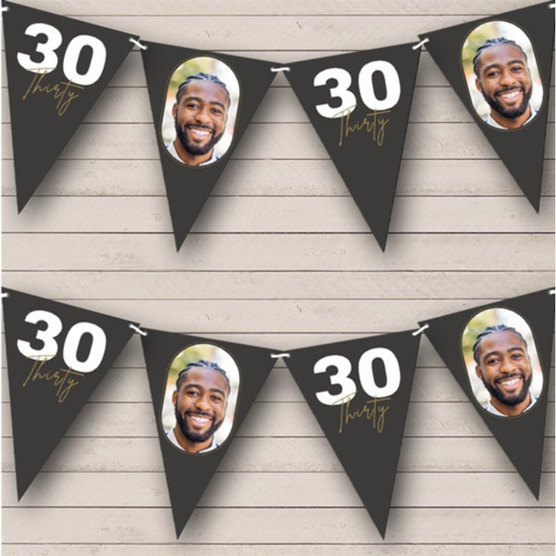 Charcoal Black Birthday Photo Milestone Age Bold 30 Years Personalised Bunting – The Card Zoo
