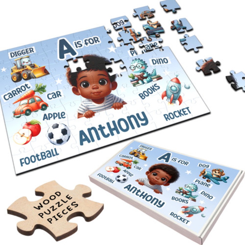 Cute Boy Any Alphabet Initial Gift For Boys Personalised Wooden Jigsaw Puzzle – The Card Zoo