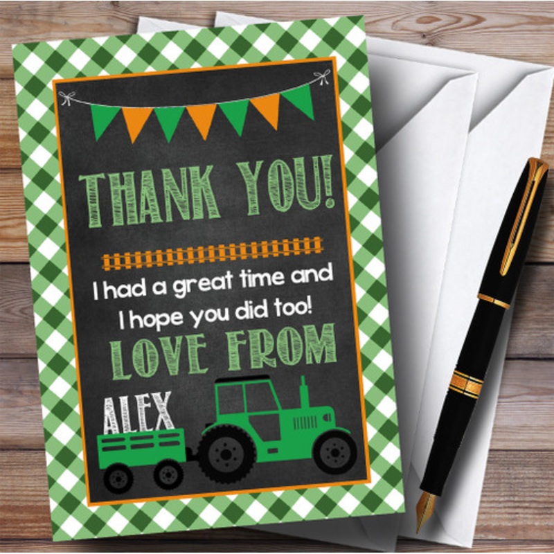 Green Country Farm Tractor Party Thank You Cards – The Card Zoo