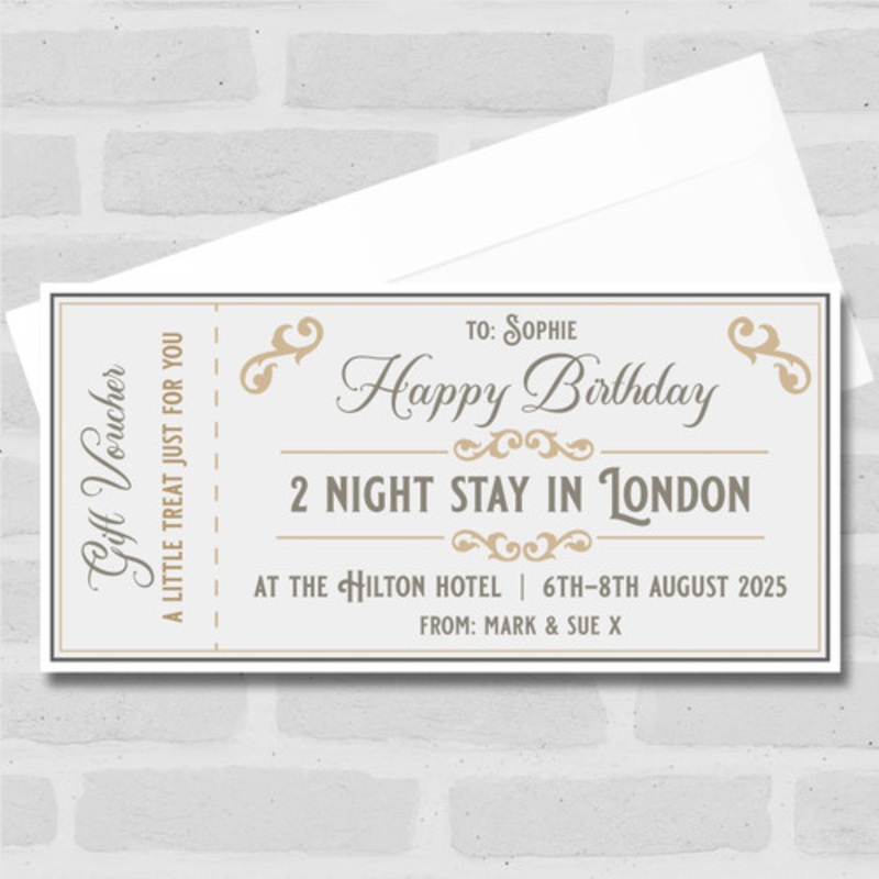 Happy Birthday Gold Elegant Any Event Personalised Surprise Ticket Gift Voucher – The Card Zoo