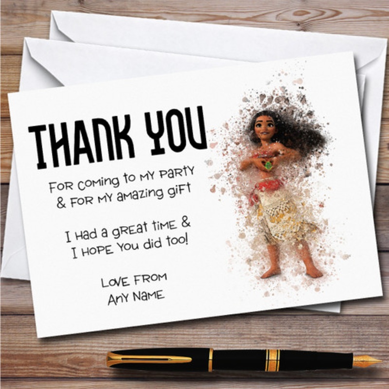 Moana Watercolour Splatter Children’s Birthday Party Thank You Cards – The Card Zoo