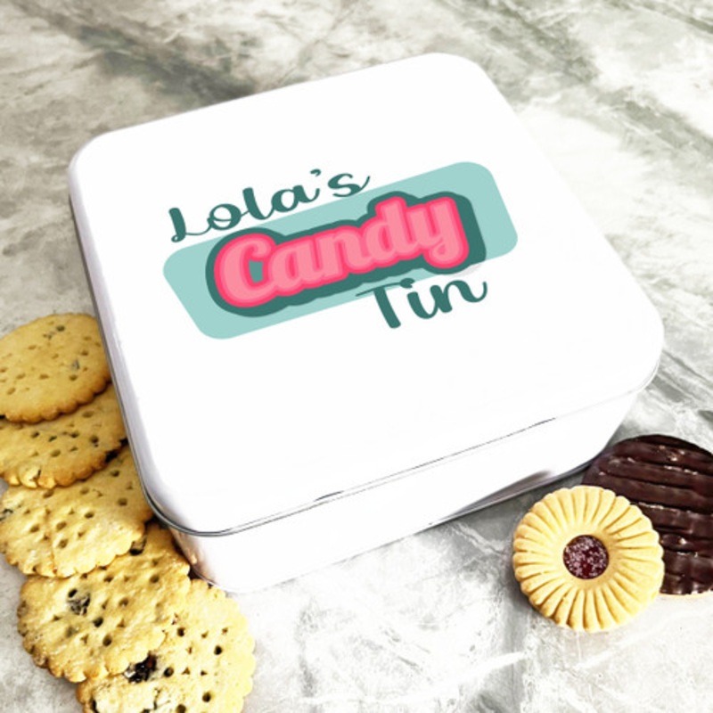 Square Colourful Retro Vintage Candy Storage Personalised Sweets Tin – The Card Zoo