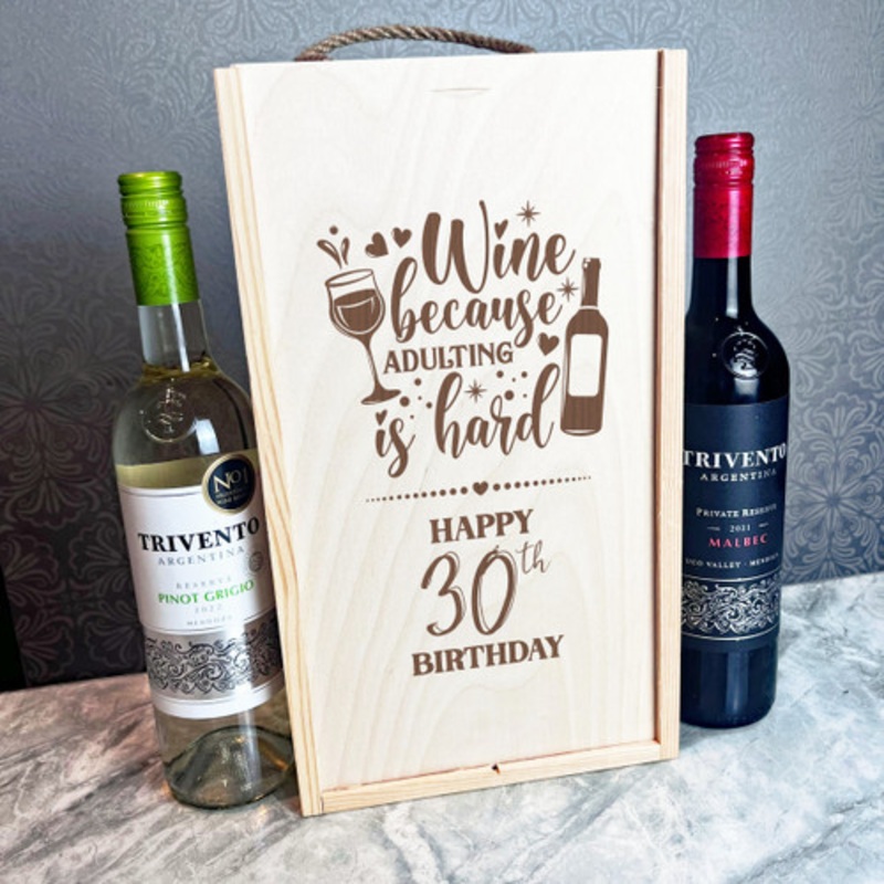 Wine Because Adulting Is Hard Happy 30th Birthday Two Bottle Wine Gift Box – The Card Zoo