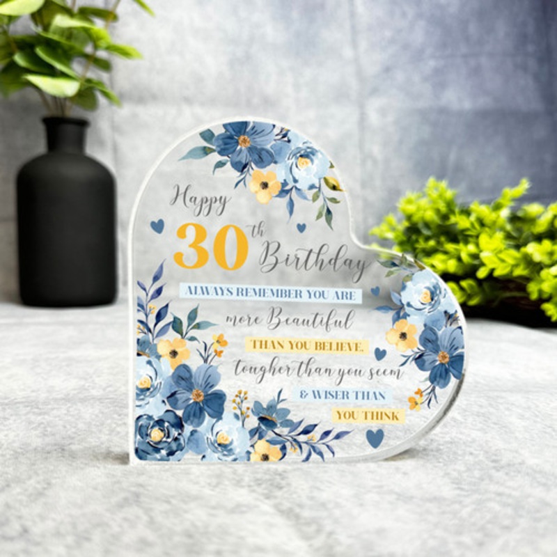 30th Birthday Present Female Blue Yellow Flowers Heart Plaque Keepsake Gift – The Card Zoo