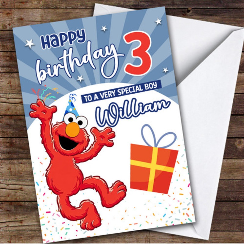 Blue Elmo Party Hat Any Age Children’s Personalised Kid’s Birthday Card – The Card Zoo