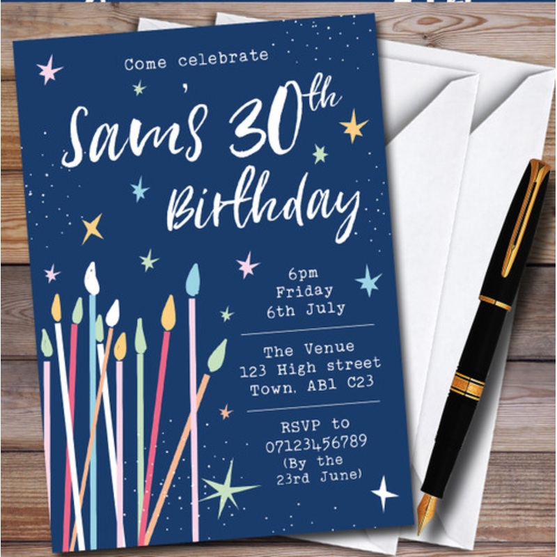 Candles And Stars Celebrate Personalised Birthday Party Invitations – The Card Zoo