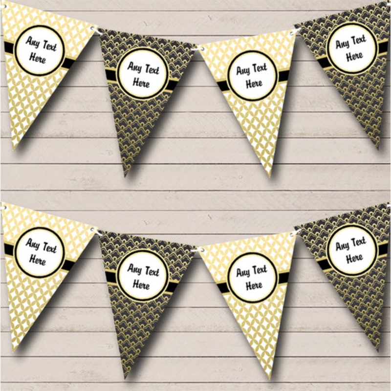 Elegant White Black And Gold Personalised Birthday Party Bunting – The Card Zoo