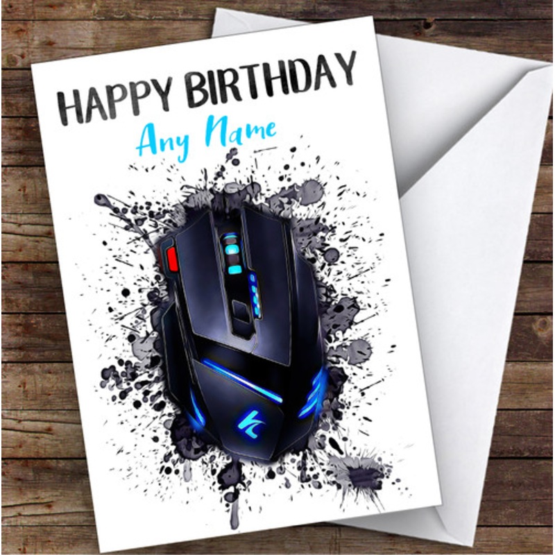 Gaming Mouse Splatter Art Children’s Kids Personalised Birthday Card – The Card Zoo