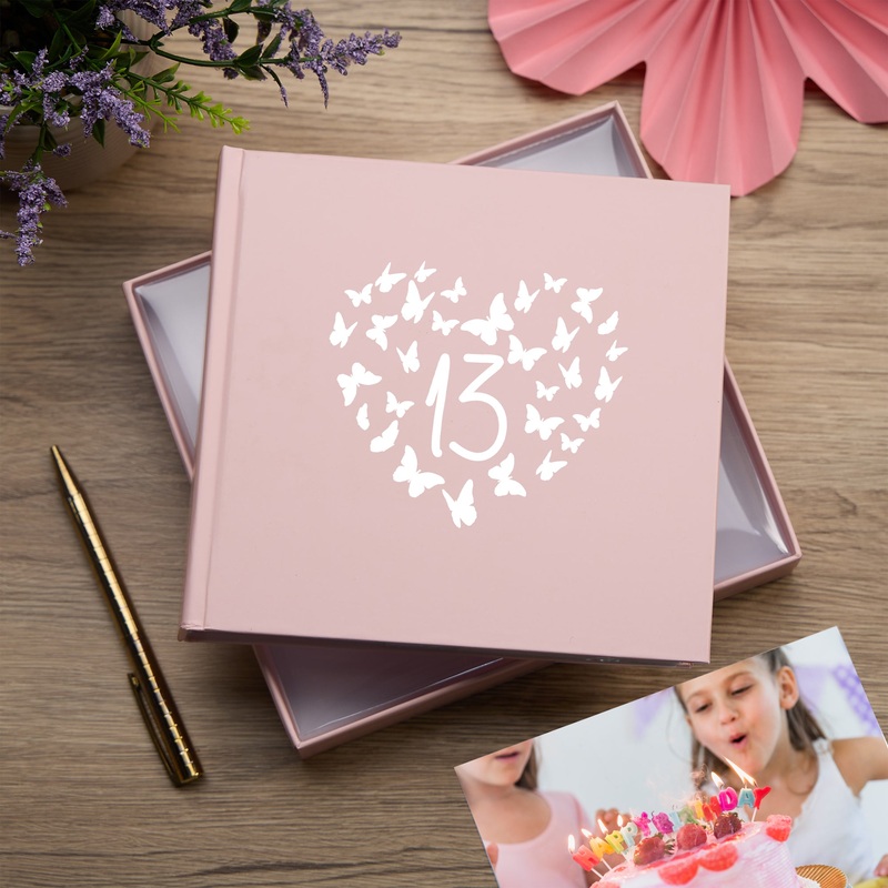 13th Birthday Pink Photo Album Gift With Butterflies 50 x 6 x 4 Photos