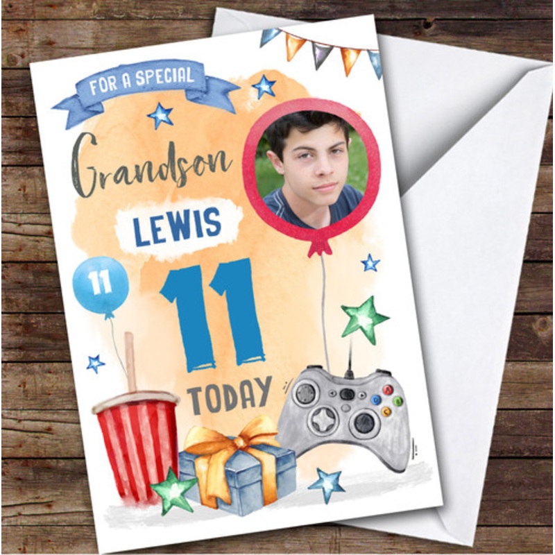 Boy’s Gaming Online Video Gamer Photo Grandson 11th Birthday Personalised Card – The Card Zoo