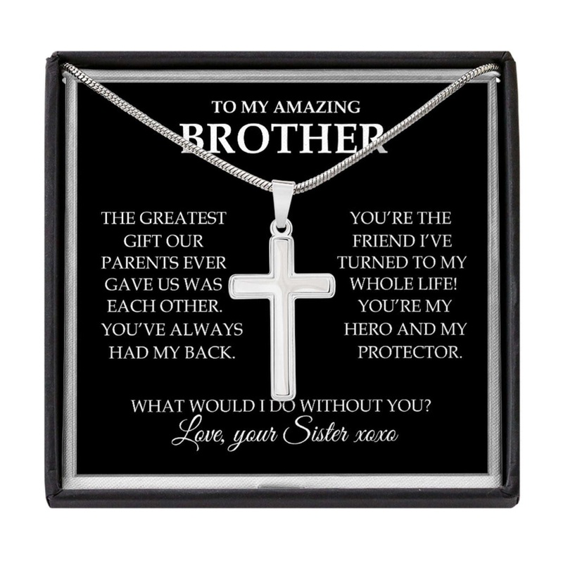Brother Necklace,  Brother Gift From Sister Cross Necklace  Brother You Are My Hero