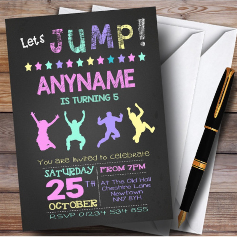 Chalk Pastel Girls Trampoline Children’s Birthday Party Invitations – The Card Zoo