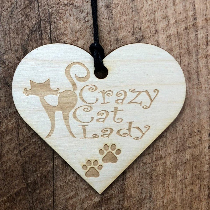 Crazy Cat Lady Wooden Hanging Heart Plaque Gift