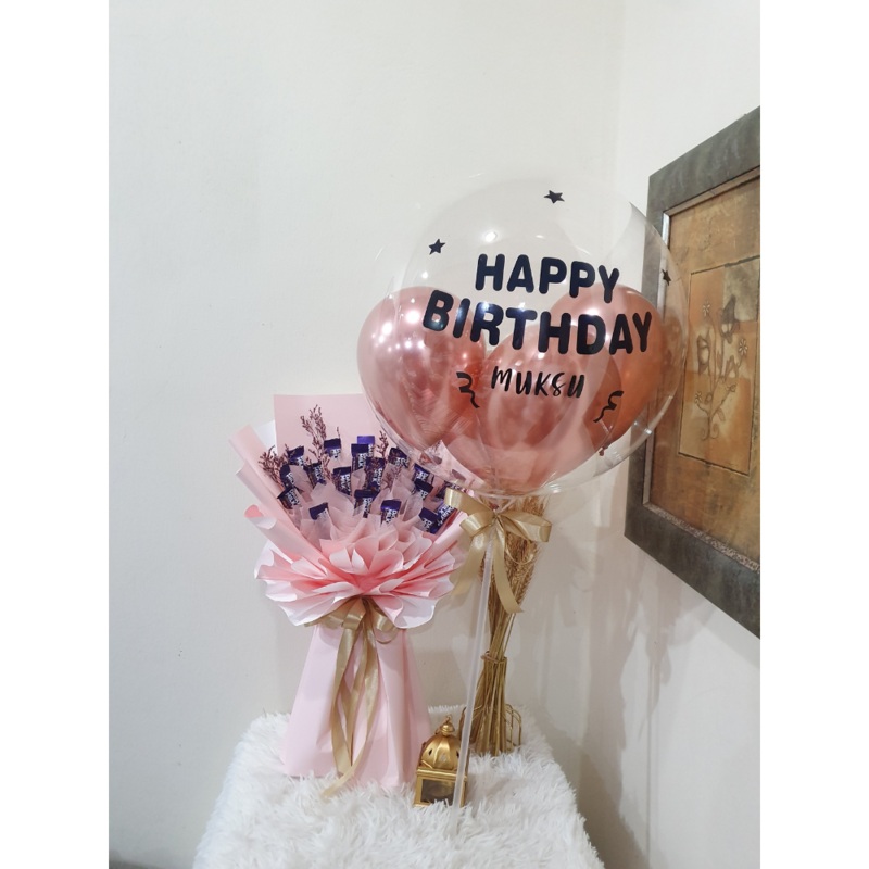 Dried Caspia Chocolate Bouquet Balloon (Johor Bahru Delivery Only)