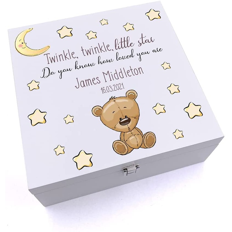 Personalised Luxury Wooden Baby Keepsake Box Twinkle Twinkle Little Star