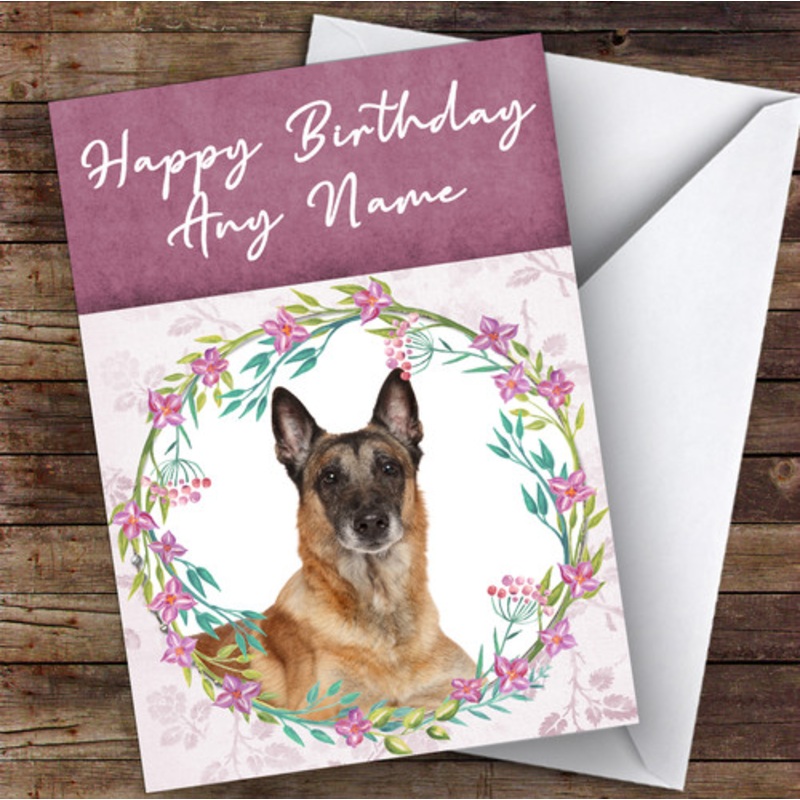 Belgian Shepherd Malinois Dog Pink Floral Animal Personalised Birthday Card – The Card Zoo