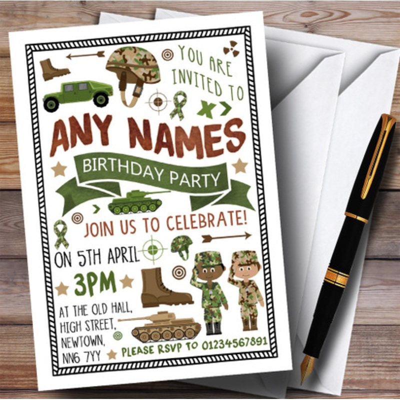 Camouflage Army Soldier Children’s Birthday Party Invitations – The Card Zoo