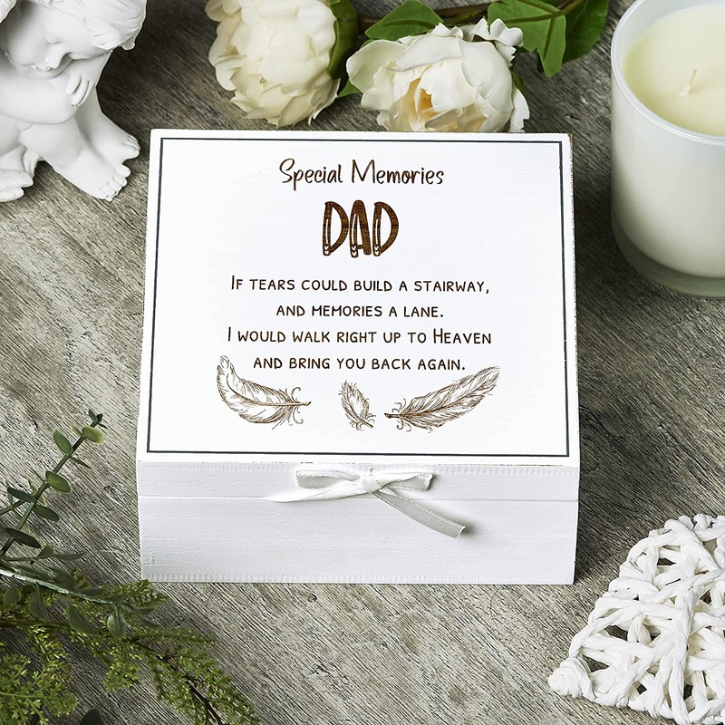 Dad Remembrance Memory White Keepsake Box With Feather Design