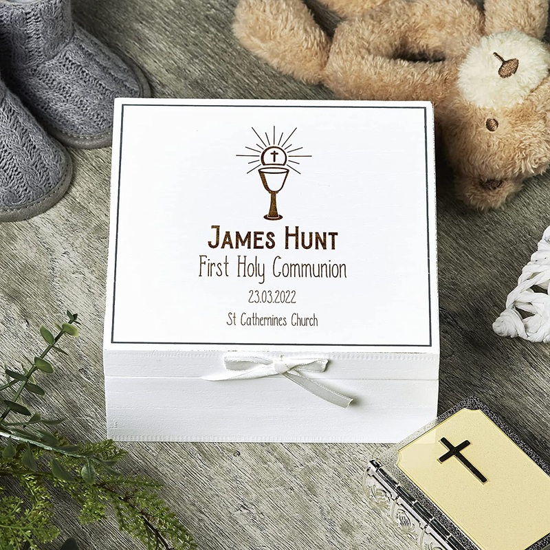 Personalised Holy Communion White Keepsake Box With Host Design