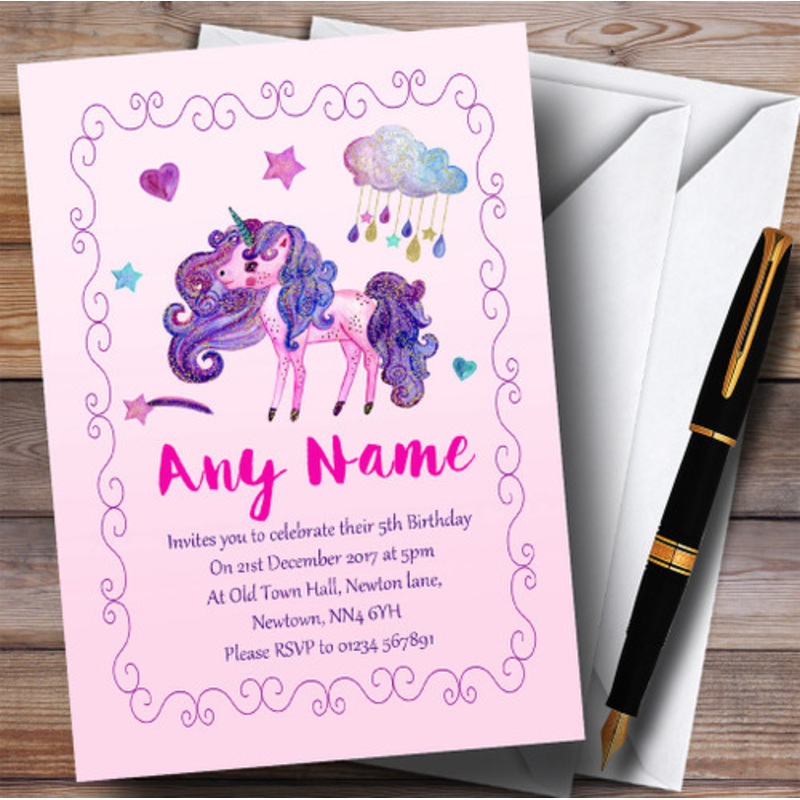 Pretty Glitter Pink Unicorn Children’s Birthday Party Invitations – The Card Zoo