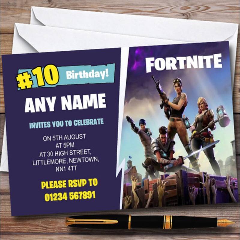 Purple Fortnite Personalised Children’s Birthday Party Invitations – The Card Zoo