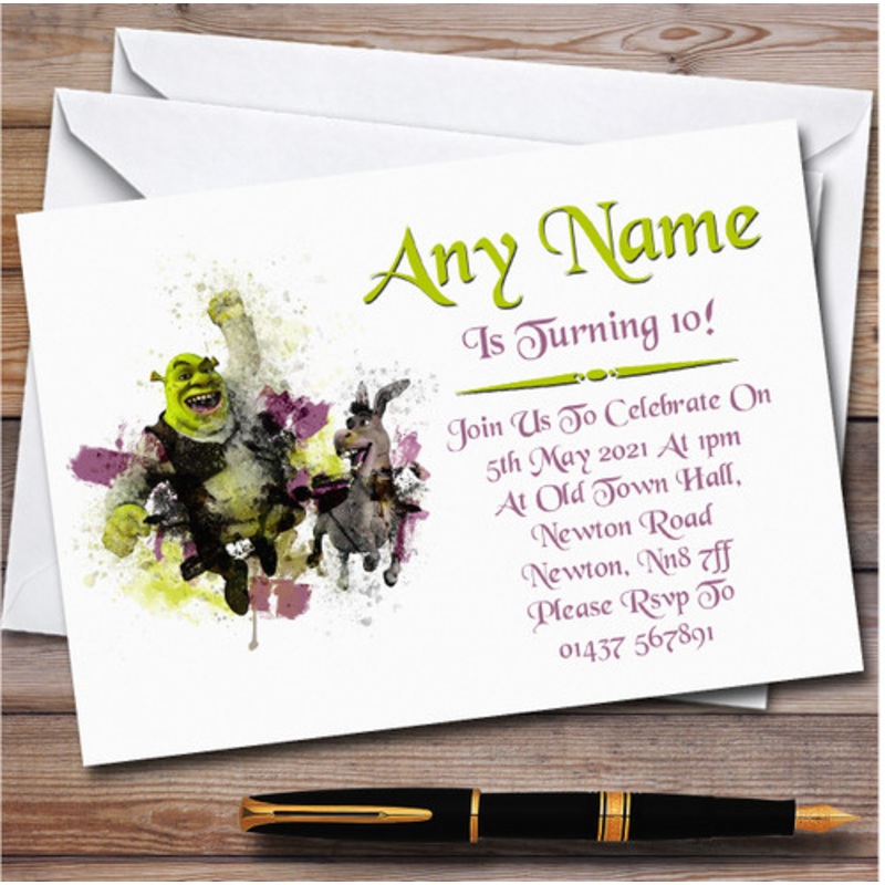 Shrek Watercolour Card Personalised Children’s Kids Birthday Party Invitations – The Card Zoo