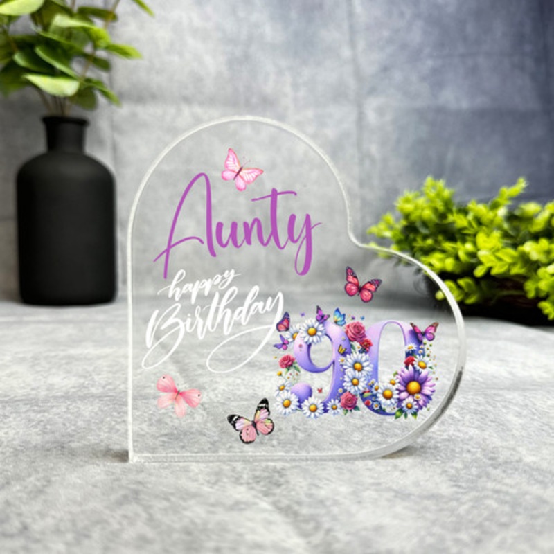 Aunty 90th Birthday Present Purple Chamomile Floral Heart Plaque Keepsake Gift – The Card Zoo