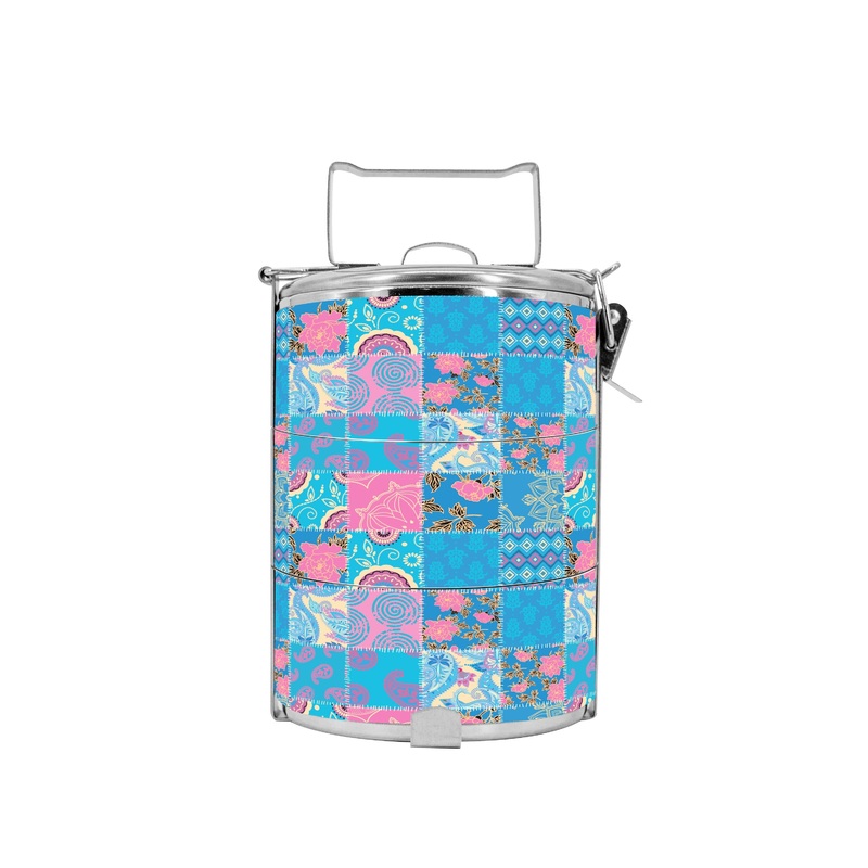BDARI Tiffin Carrier – Blue Patchwork (Nationwide Delivery)
