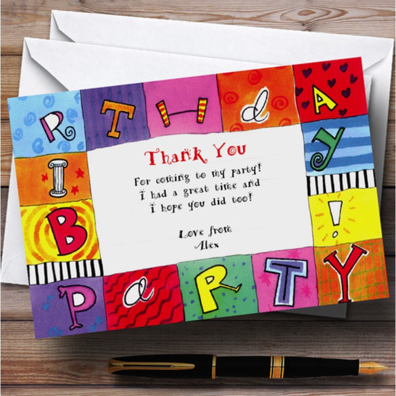 Colourful Happy Birthday Personalised Party Thank You Cards – The Card Zoo