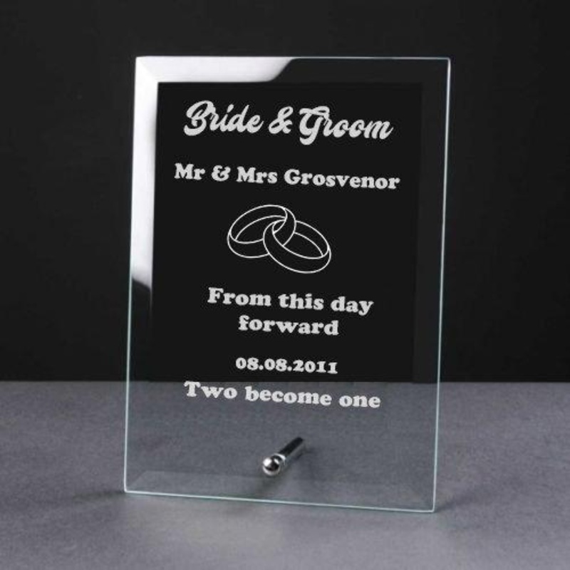 Personalised Engraved Glass Plaque Wedding Day Bride and Groom Gift