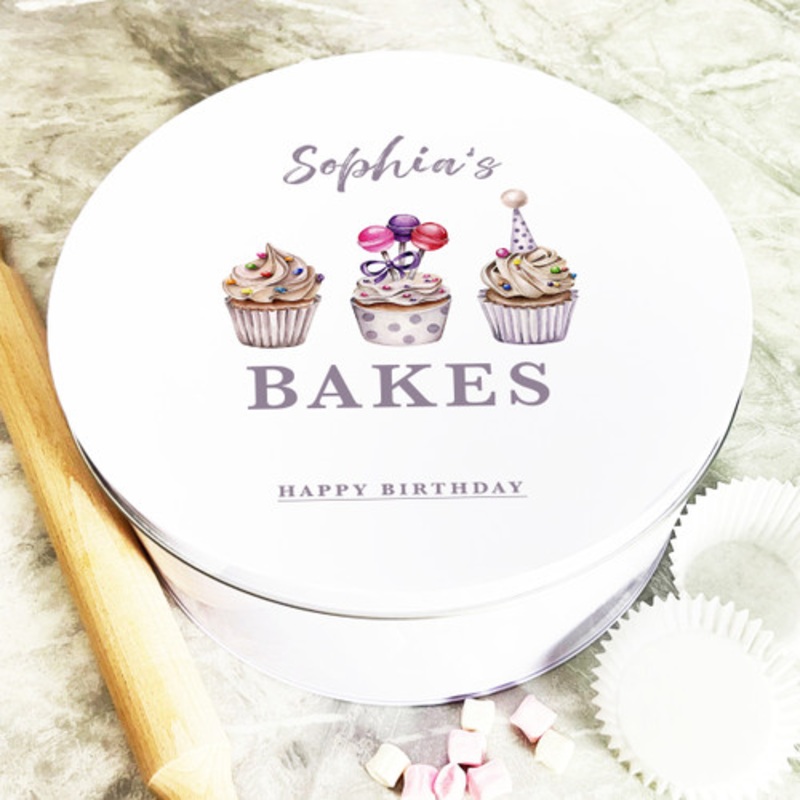 Round Watercolour Birthday Cupcakes Personalised Cake Tin – The Card Zoo