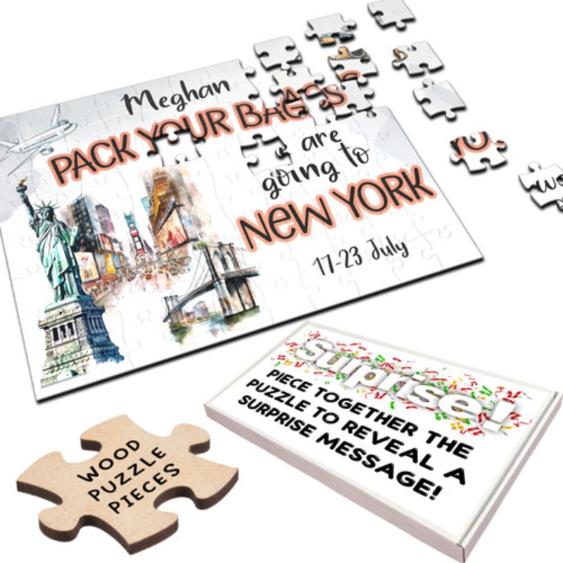 Surprise Holiday Gift Going To New York Custom Personalised Wooden Jigsaw Puzzle – The Card Zoo