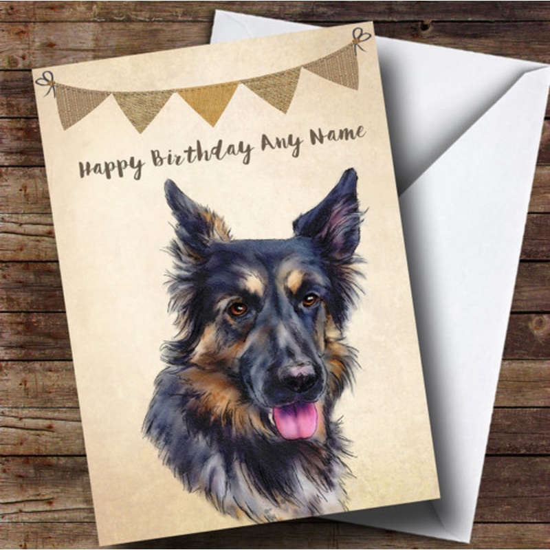 Vintage Burlap Bunting Dog German Shepherd Personalised Birthday Card – The Card Zoo