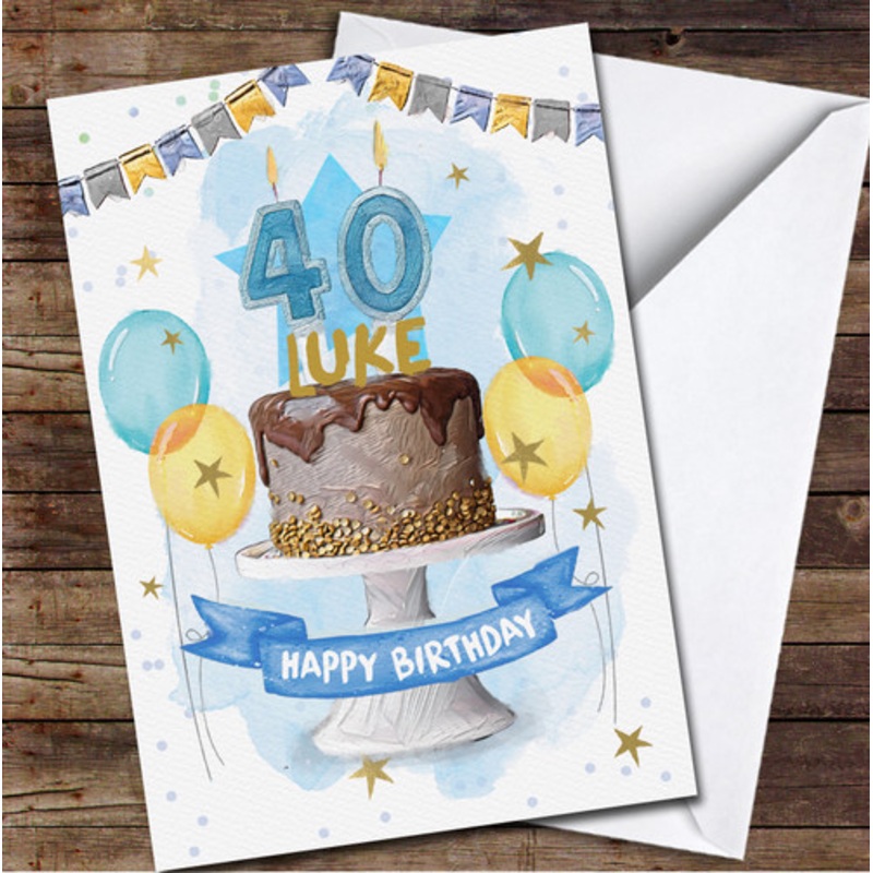 40th Forty Male Chocolate Cake Painted Party Balloons Personalised Birthday Card – The Card Zoo